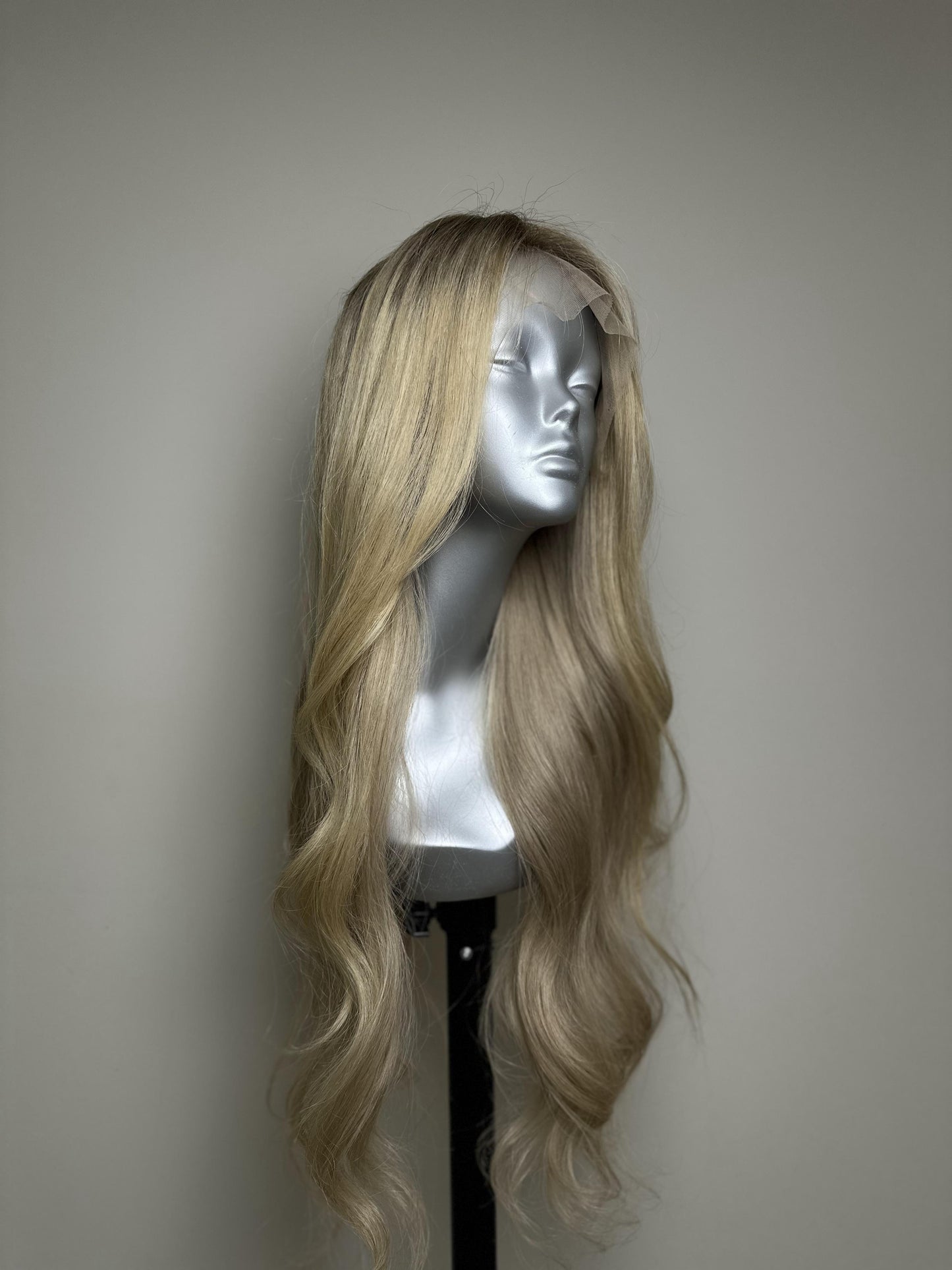 "Blonde Luxe" Front Lace Wig with Silk Base - Curtain Bangs & Bob Cut | Natural Look, Virgin Human Hair
