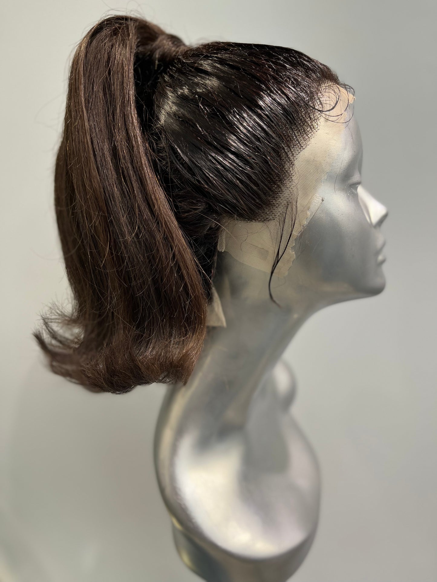 Flipped back ponytail front lace wig