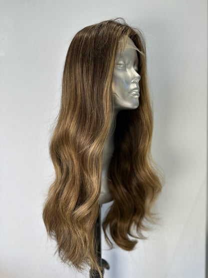 22" Honey Brown Lace Front Wig with Silk Base - Natural Style