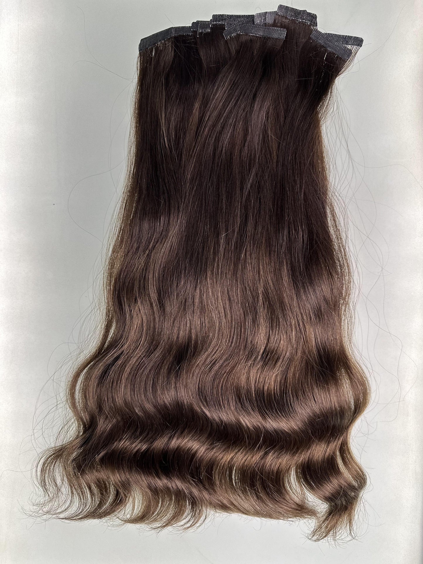 20-Inch Balayage Tape-In Hair Extensions - Full Density, Natural Wavy Virgin Human Hair