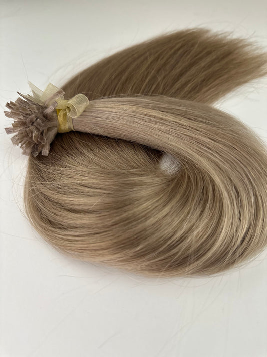 Rosé Blond–  18” K-Tip Hair Extensions for a Sleek, Chic Look