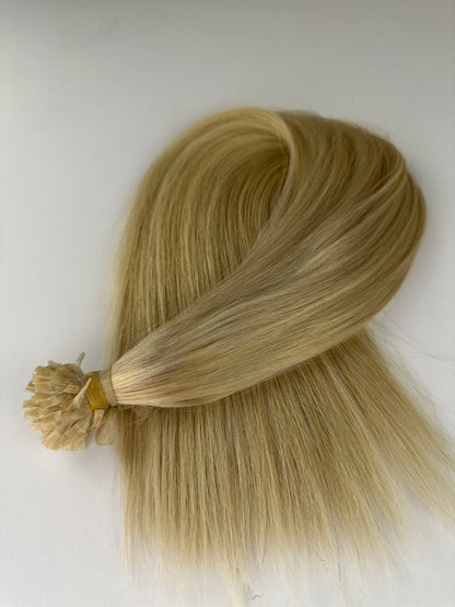 Golden Beige Blond –  18” K-Tip Hair Extensions for a Sleek, Chic Look