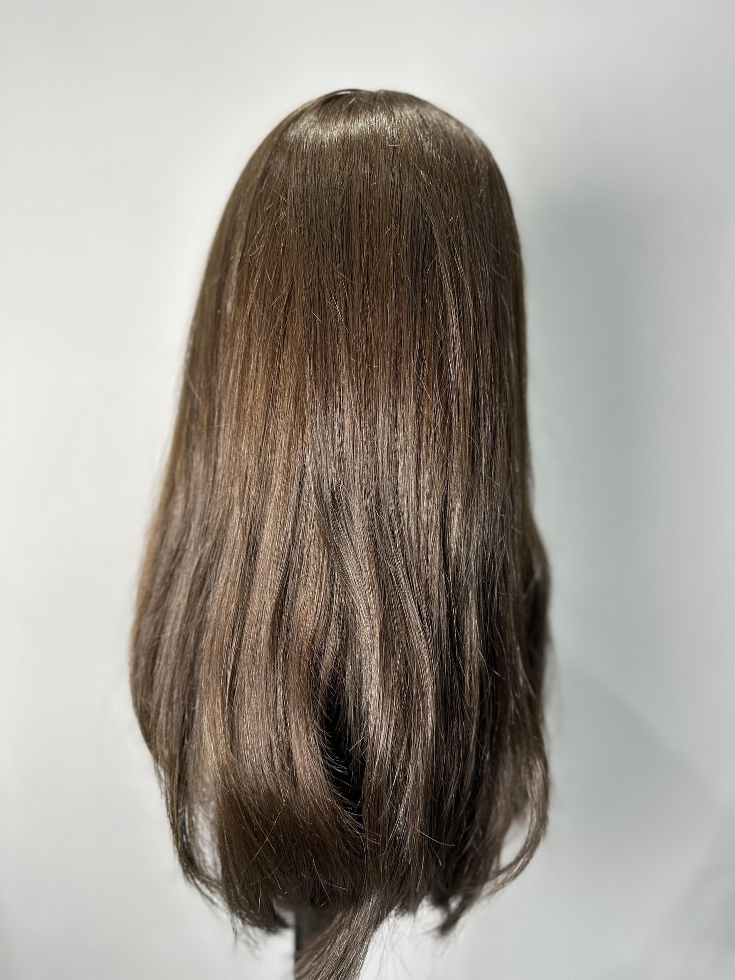 "Velvet Chestnut Brown" 20-Inch Brown Layered Human Hair Wig with Silk Base Front Lace